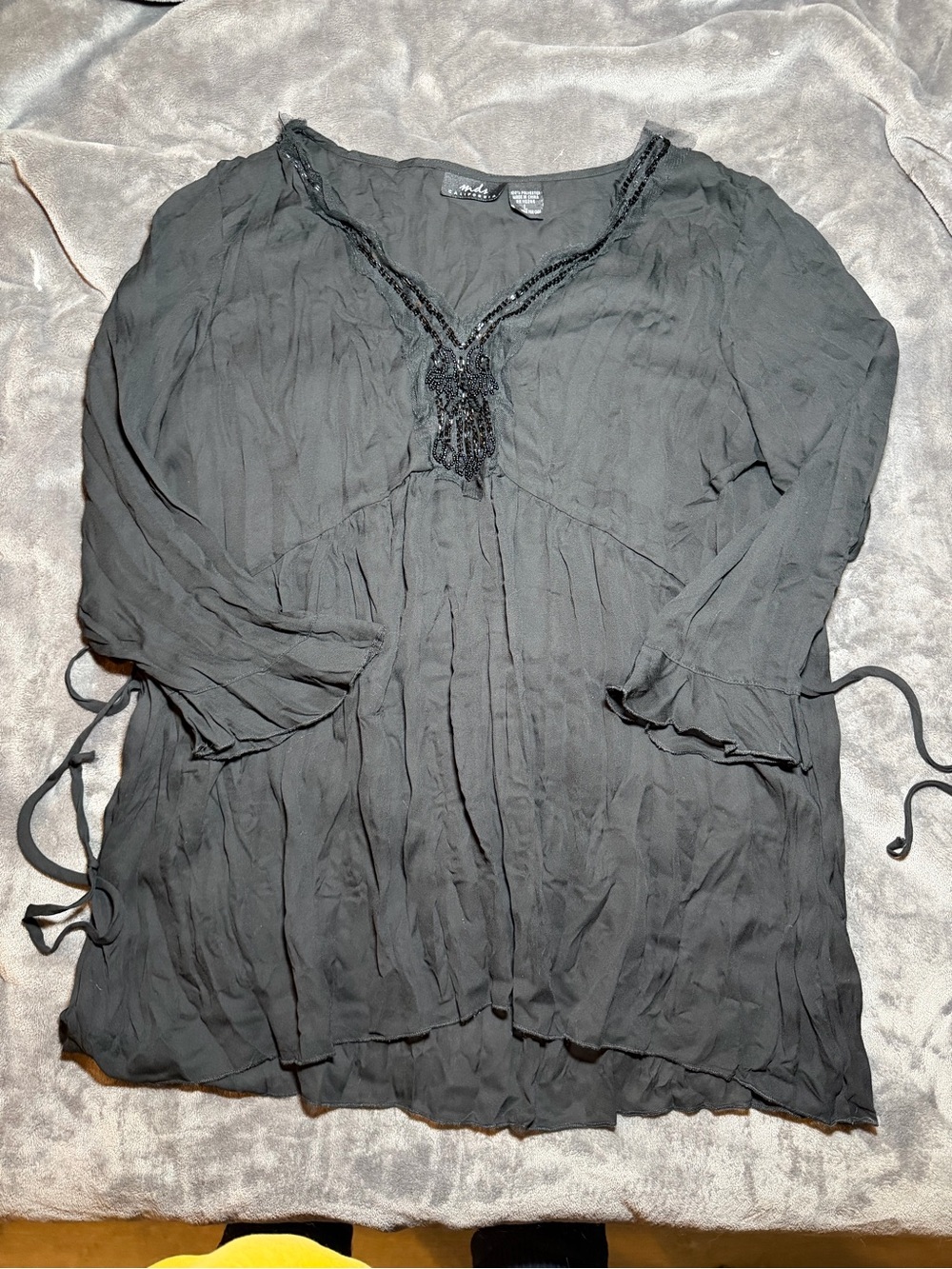 Whimsygoth Black Beaded V-Neck Women's Blouse